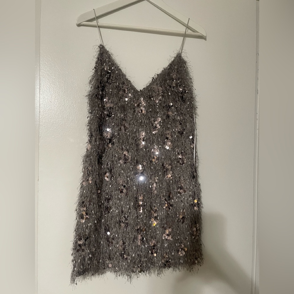 Zara Elegant Gray Fringe Dress